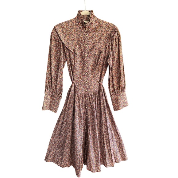 VINTAGE‎ 80s Prairie Peasant Drop Waist Puff Dress Floral Donna Morgan Nonstop S